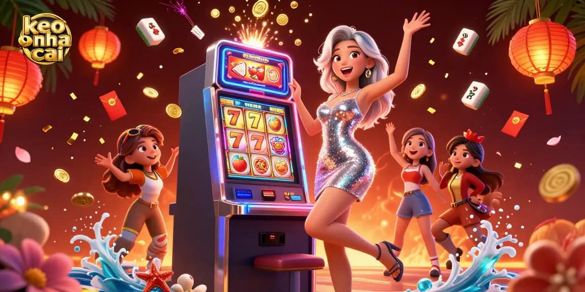 Engage in thrilling gameplay with keo nha cai as vibrant slots and festive elements celebrate successes.