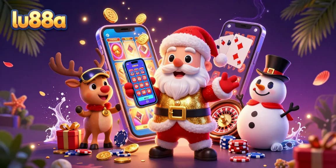 Experience the excitement of lu88a casino with Santa, his reindeer dealer, and a poker chip snowman.