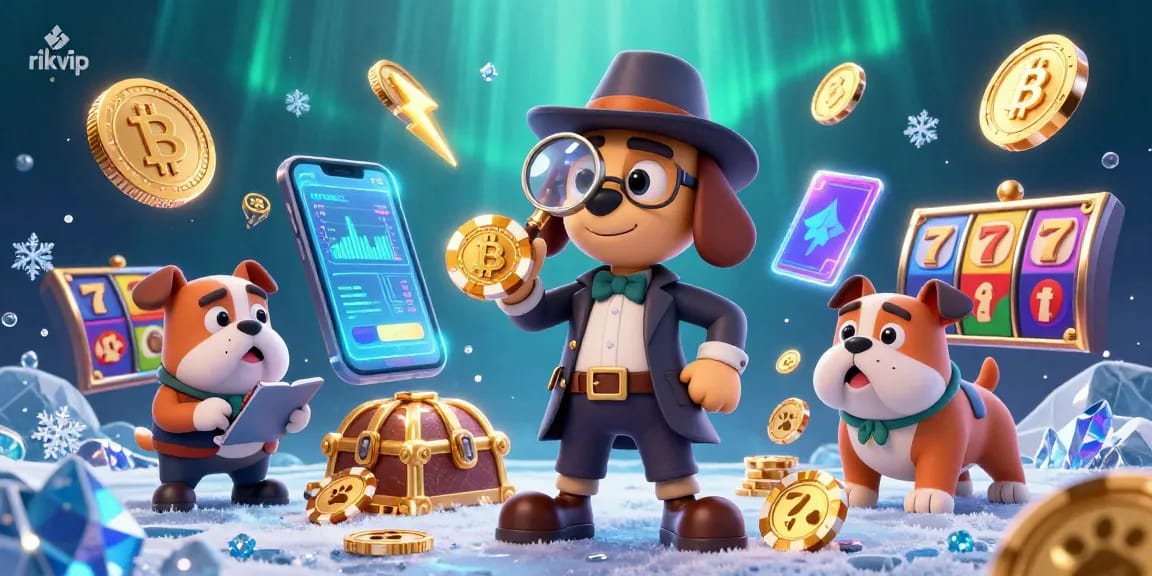 Examine exciting game plays with link rikvip as a detective discovers treasures in a vibrant casino scene.