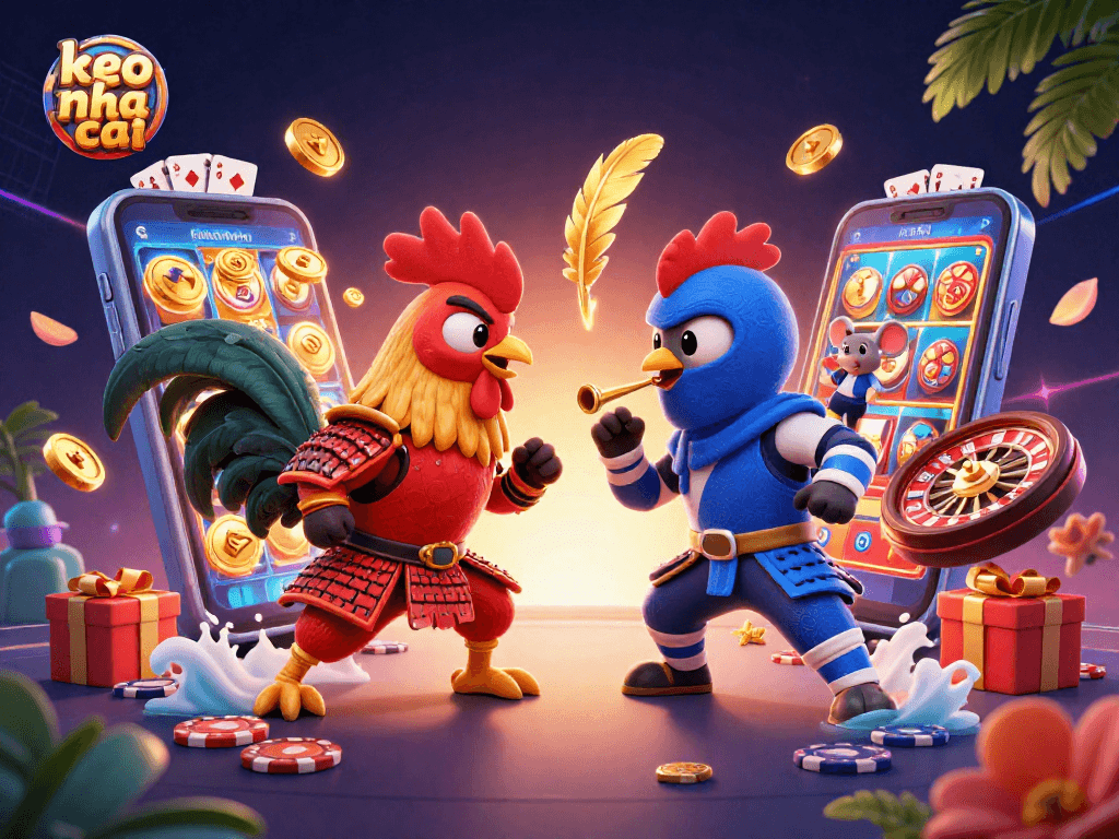 Engage in thrilling keo nha cai action with fighting roosters and exciting casino game elements.