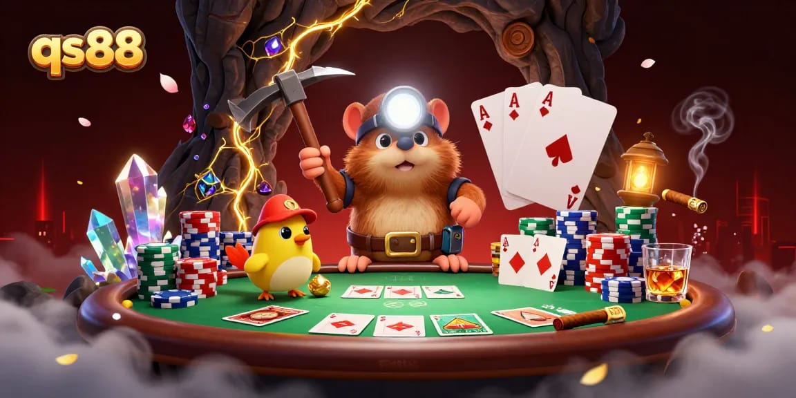 Experience thrilling gaming action with qs88 as a treasure hunter mole discovers gems and poker riches.