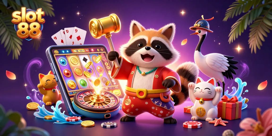 Experience thrilling action at slot 88 with a vibrant scene featuring lucky symbols and festive characters.