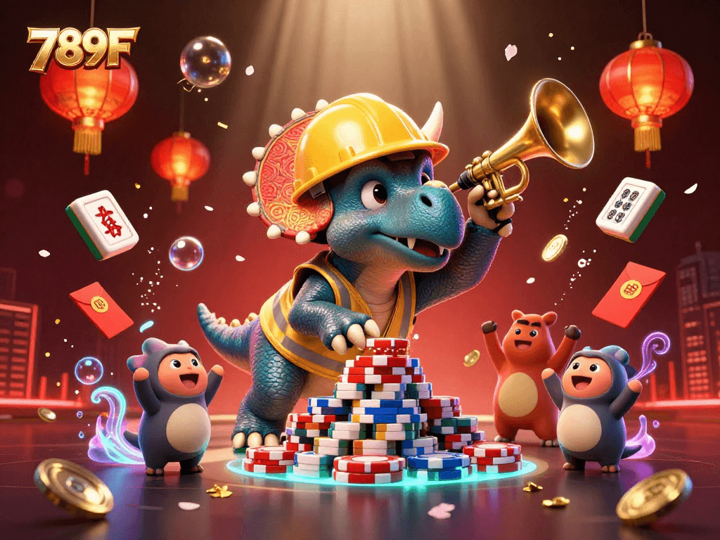 Experience thrilling gameplay at 789F with vibrant casino elements and animated characters celebrating
