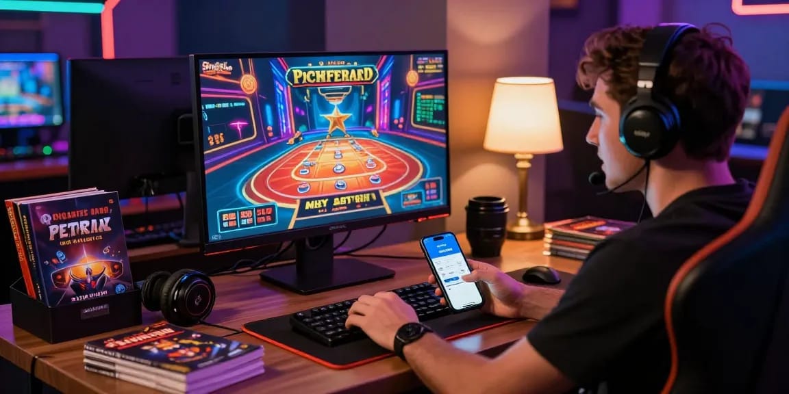 Spieler genießt die Aufregung eines Paysafe-Card-Casinos mit lebendigen Spielgrafiken und mobiler App.