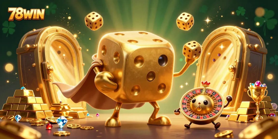 Engage in thrilling gameplay at 78WIN with vibrant golden dice and dazzling casino elements.