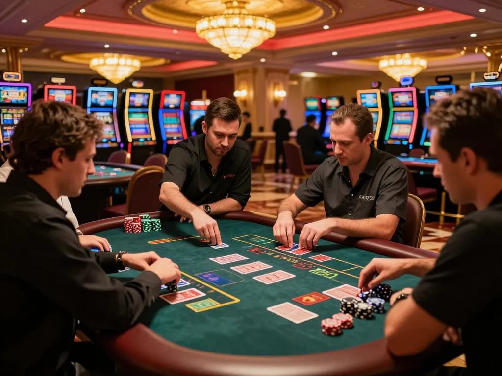 Engaged players at the UK88in casino floor table games enjoying a vibrant gambling experience.