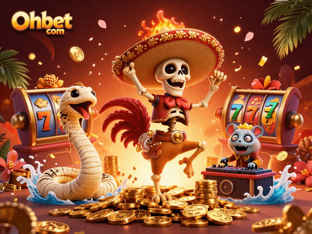 Join the fun with Oxbet com as the vibrant skeleton mariachi rooster celebrates wins amidst colorful casino action.