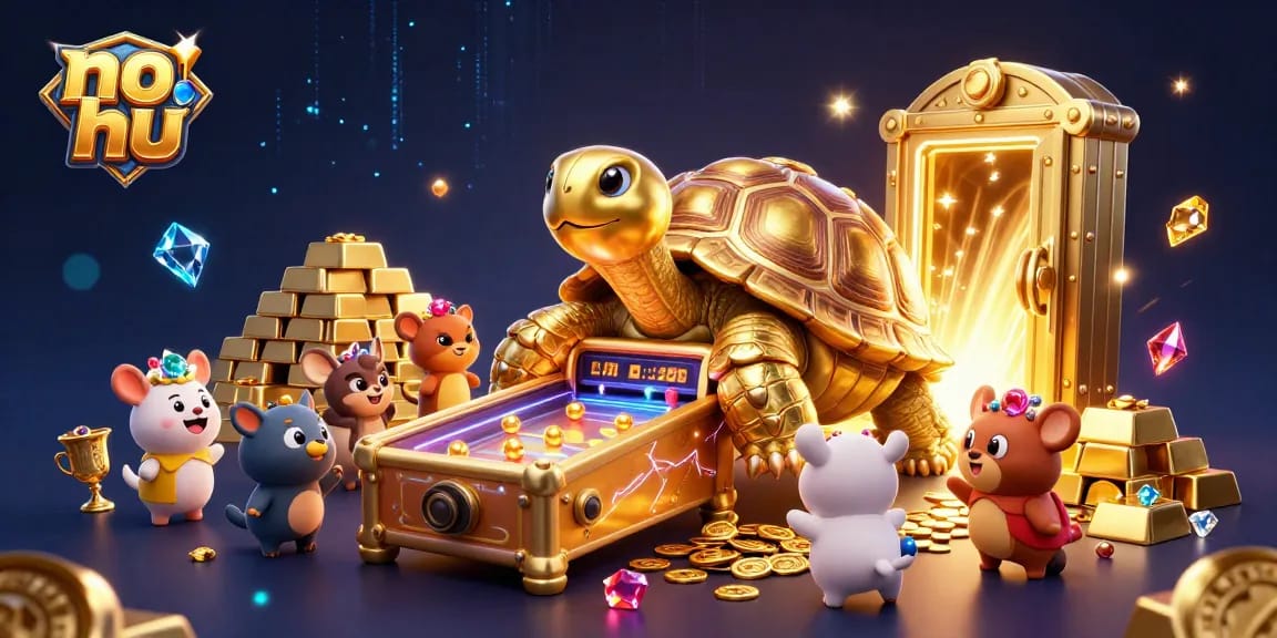 Experience thrilling gameplay at no hu with a cartoon tortoise pinball machine amid treasure
