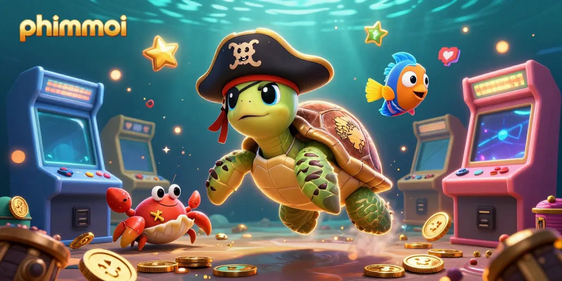 Engaging phimmoi scene with a pirate turtle and colorful gambling arcade elements.