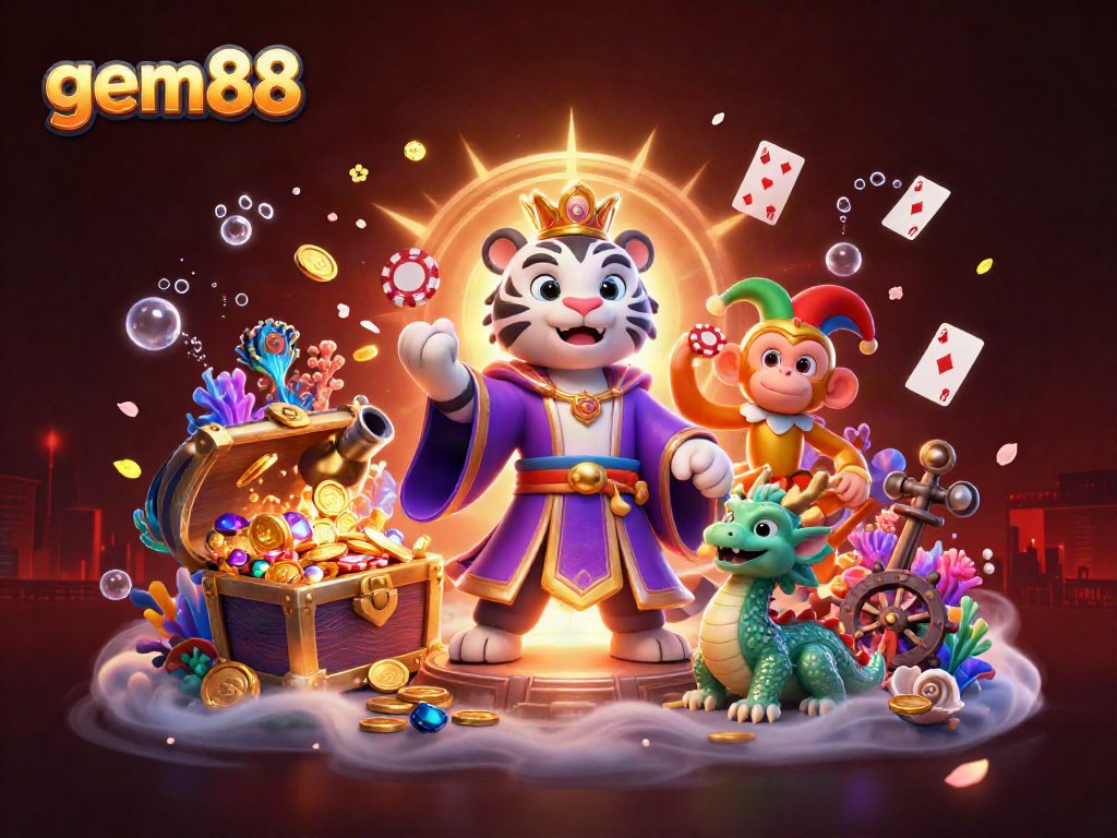 Experience the excitement of gem88 with dynamic casino themed characters and vibrant game elements.