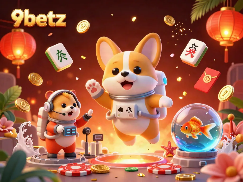 Engaging 3D illustration depicting 9betz's gaming atmosphere with a fun space theme.