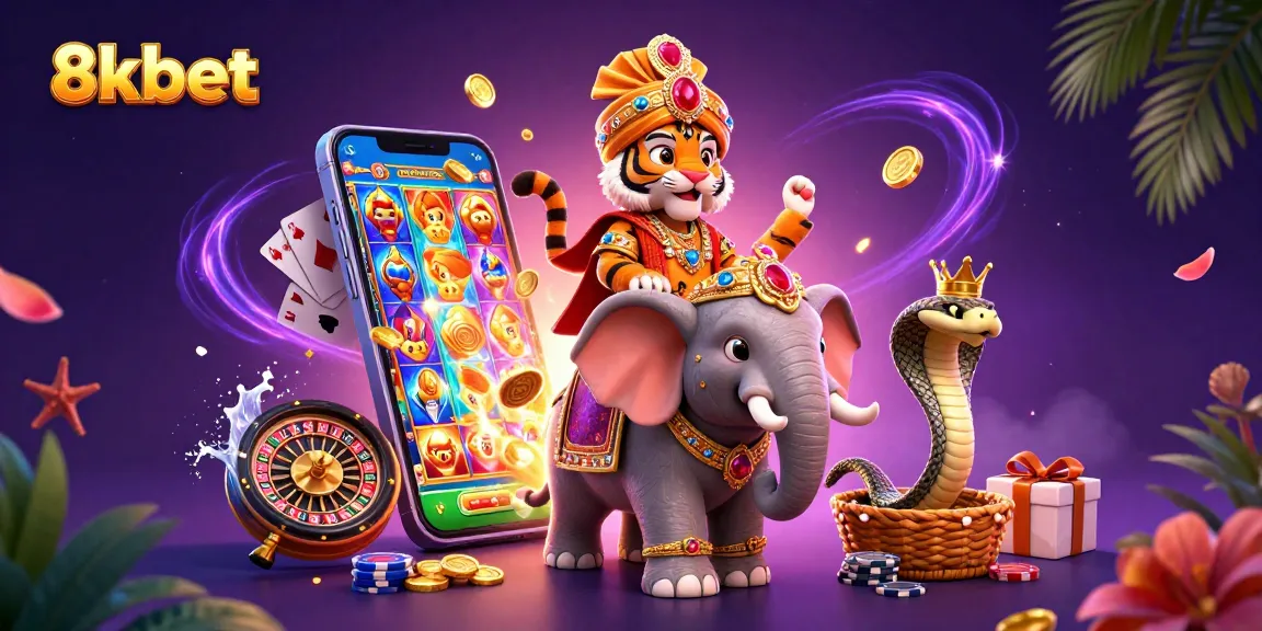 Spin the reels at 8kbet's vibrant casino with a maharaja and his elephant, winning riches!