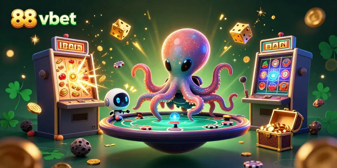 Visualize 88 vbet's gaming excitement with a vibrant alien-themed illustration featuring a holographic poker table and animated casino elements.