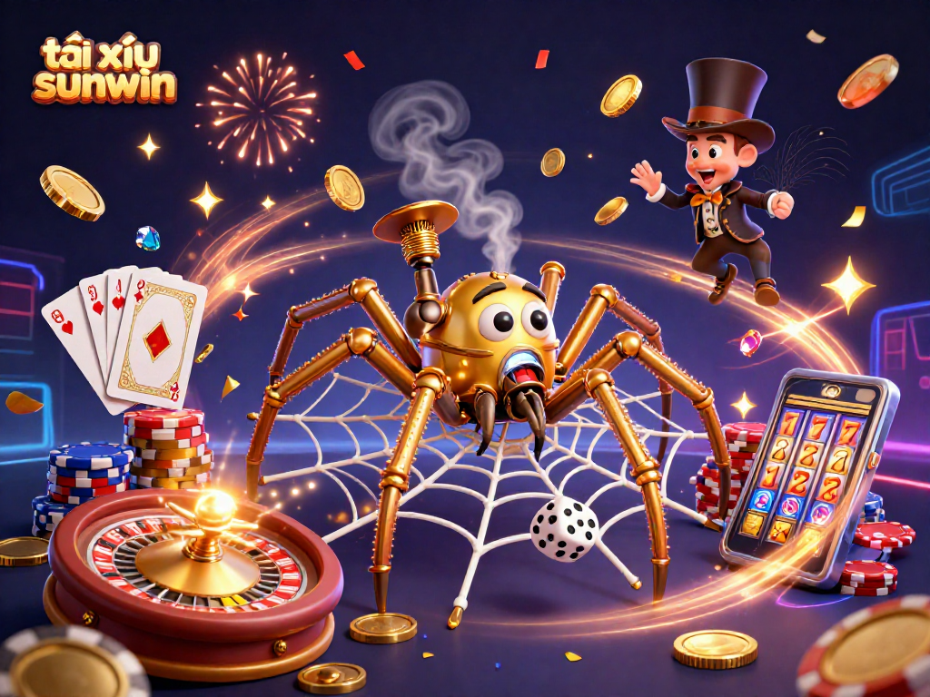 Experience the thrill of tài xỉu sunwin with a vibrant 3D steampunk casino scene filled with dynamic game elements.