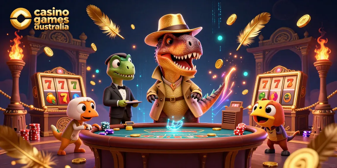 Engage in dynamic casino games Australia with a cartoon velociraptor and stegosaurus in action.