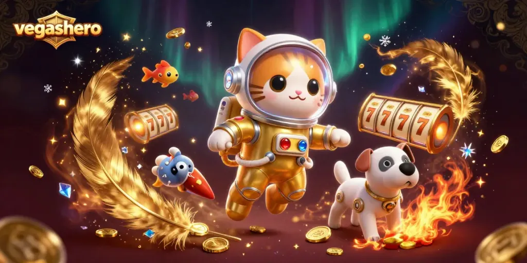 Spin to win at VegasHero with a vibrant 3D casino scene showcasing dynamic slots and engaging characters!