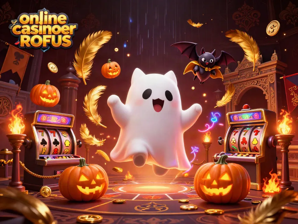 Engage with online casinoer uden ROFUS through a whimsical haunted casino scene filled with vibrant characters.