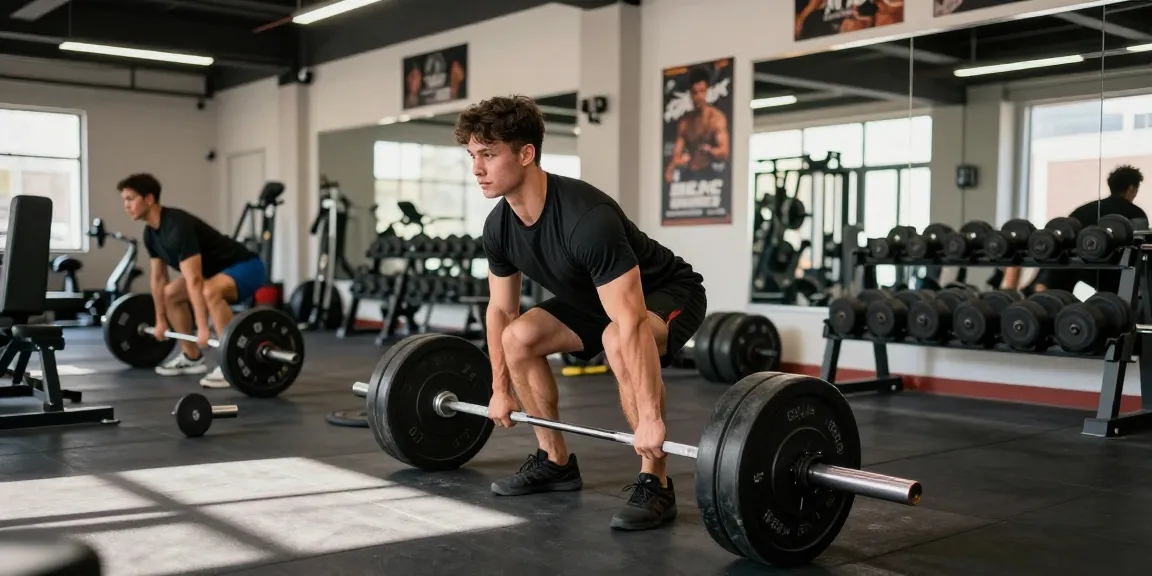 Prime Pharma Steroiden Winkel: Krachtige bodybuilder die deadlift uitvoert in energieke sportschoolomgeving.