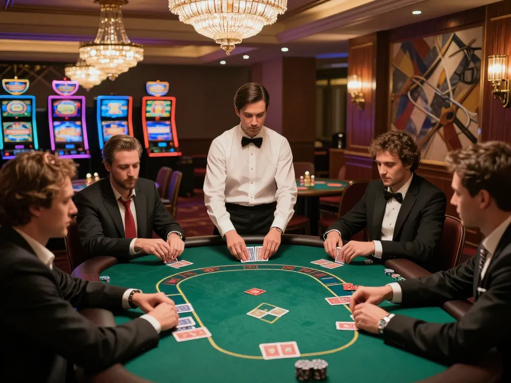 A player analyzing strategy at the 8K BET poker table, immersed in elite gameplay atmosphere.