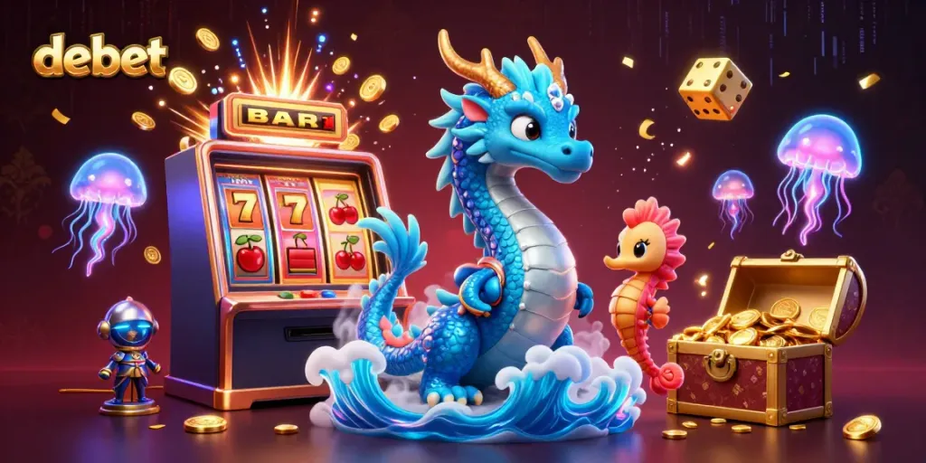 Experience thrilling gameplay with debet, featuring a vibrant 3D dragon and underwater adventure elements.