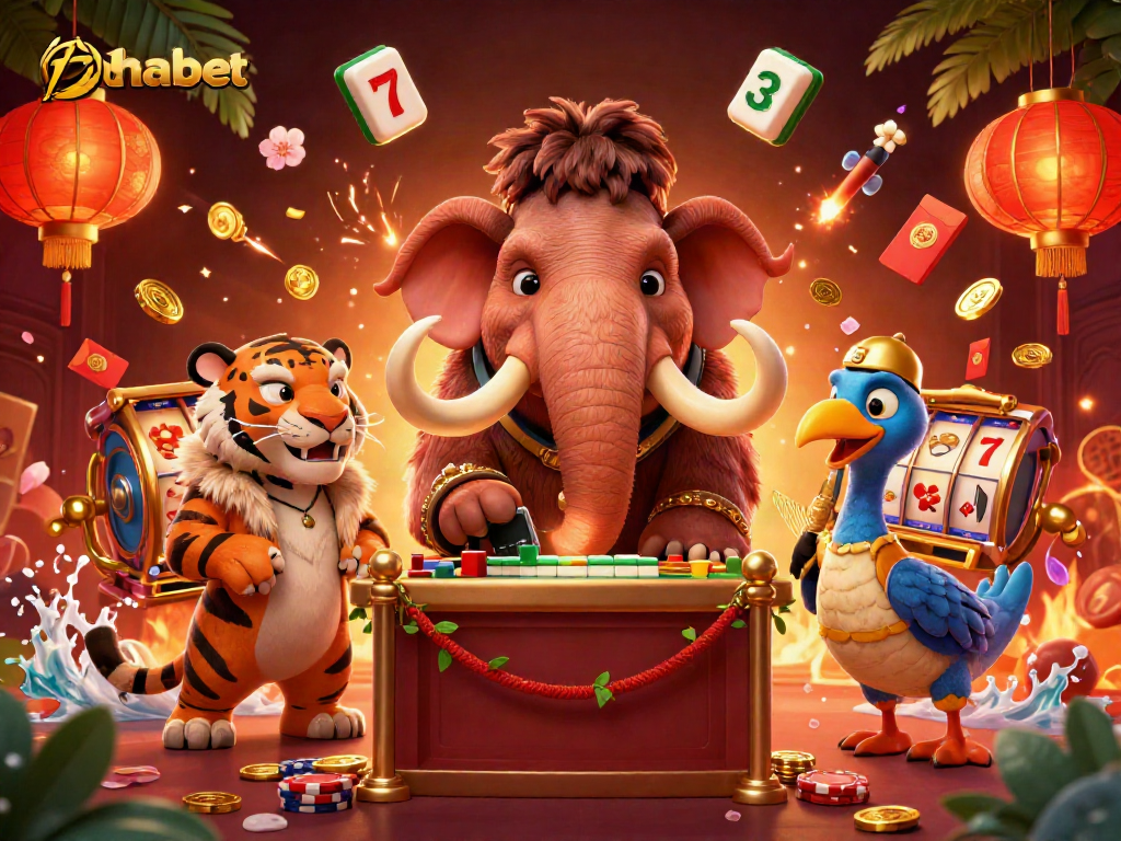 Experience vibrant casino excitement with thabet through playful characters and lively slots in a festive scene.