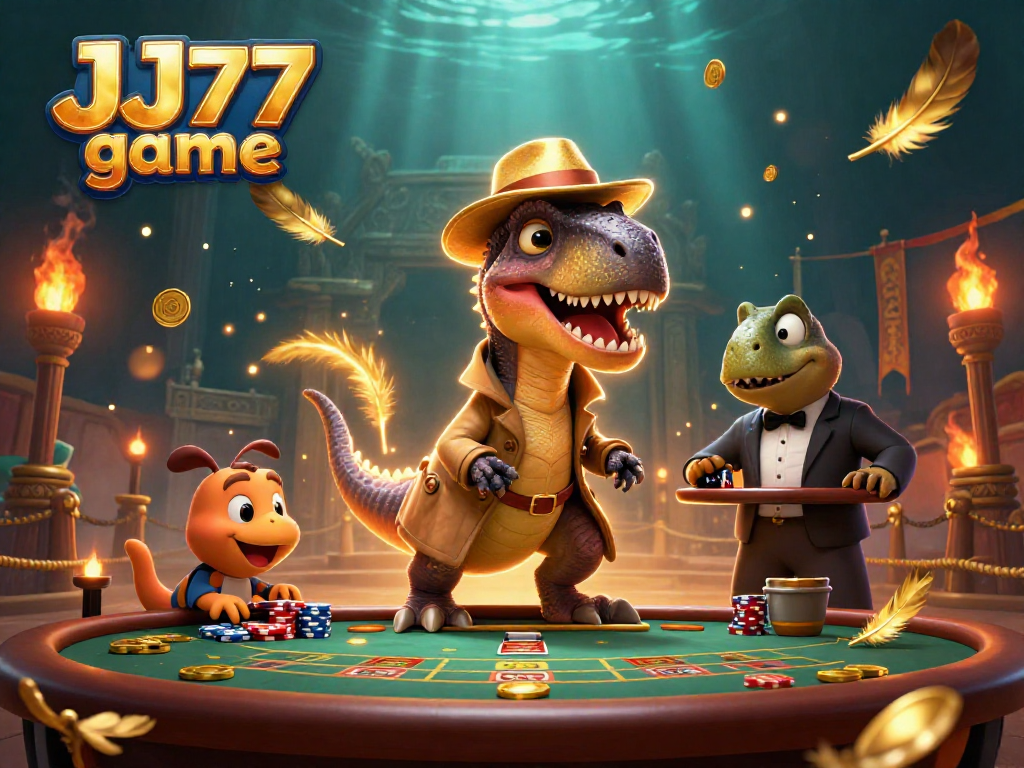 Engage with thrilling gameplay at JJ77 game featuring immersive cartoon characters and casino elements.