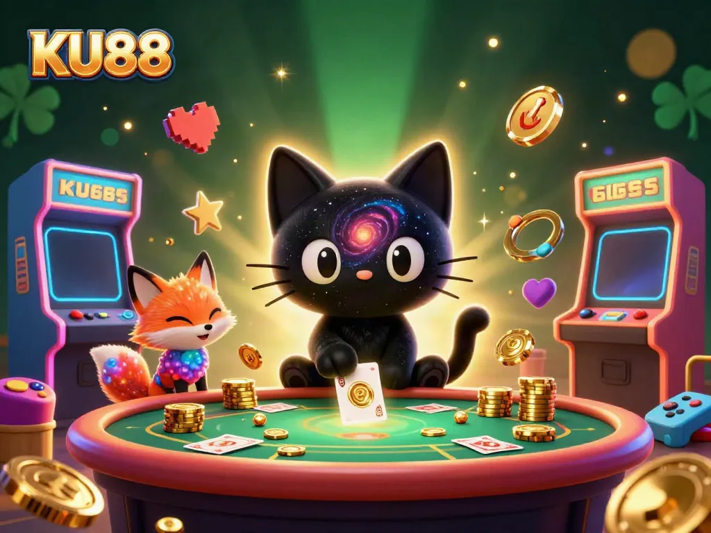 Experience thrilling gameplay at KU88 with a cosmic casino scene filled with colorful characters and gaming elements.