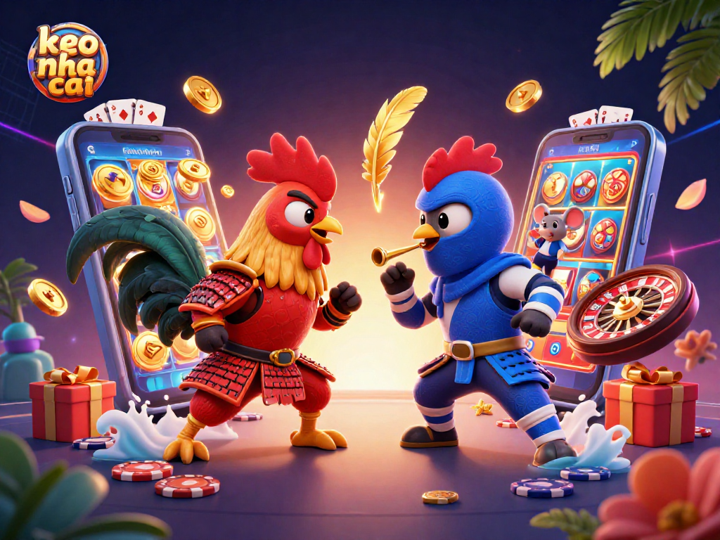 Engage in thrilling keo nha cai action with fighting roosters and exciting casino game elements.