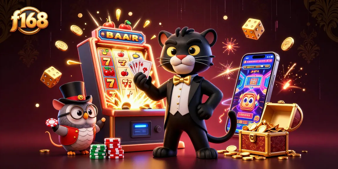 Experience thrilling action with f168's vibrant 3D casino gaming scene featuring lucky characters and jackpot excitement.