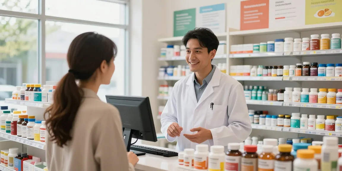 Bezoek aan Unique Pharma Shop met deskundige farmacist die klant adviseert over supplementen.