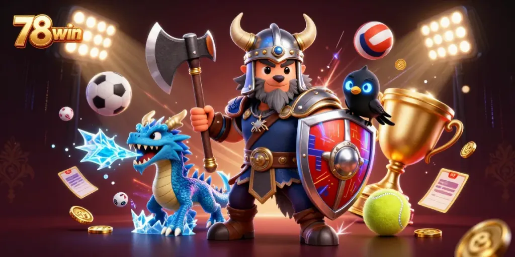 Experience thrilling betting with 78win in a vibrant, dynamic casino scene featuring sports elements.