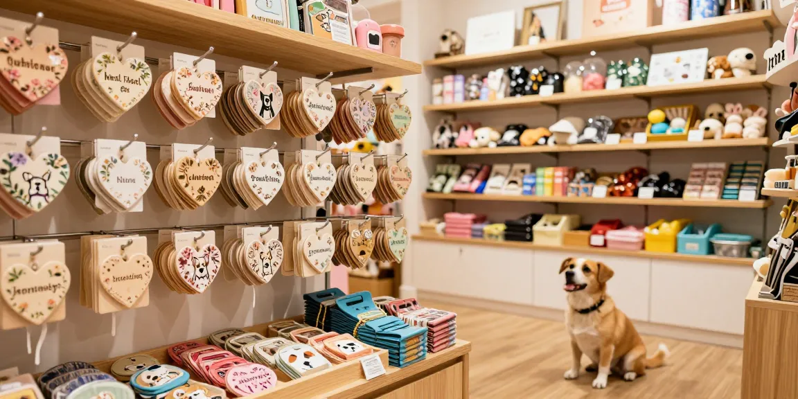 Hondenpenning laten graveren in een gezellige dierenwinkel met gepersonaliseerde penningen.