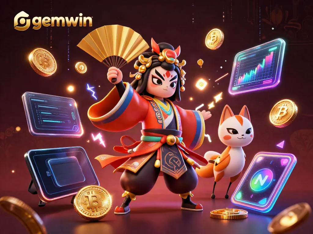 Experience gemwin with an exciting 3D casino scene featuring vibrant characters and cryptographic elements.
