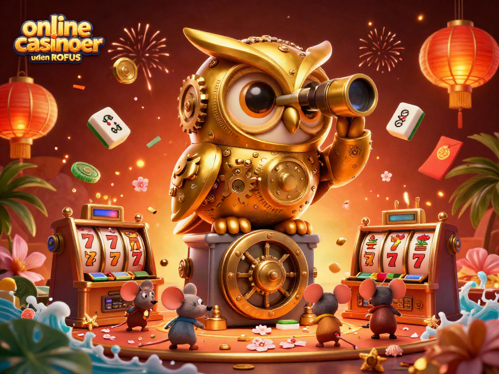 Engage with online casinoer uden ROFUS through an artistic illustration depicting a lively casino scene.
