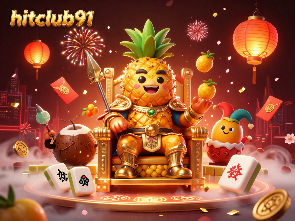 Experience thrilling gaming action at hitclub91 with the golden pineapple king and vibrant casino elements.