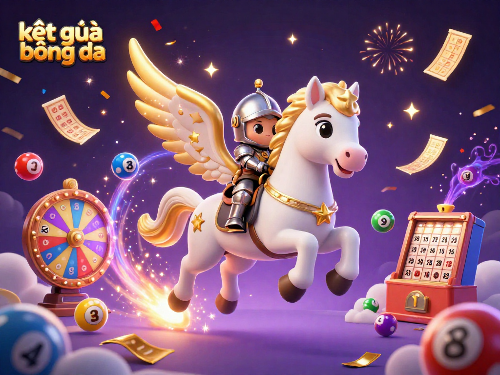 Experience kết quả bóng đá with vibrant lottery characters and dynamic gaming elements in 3D illustration.
