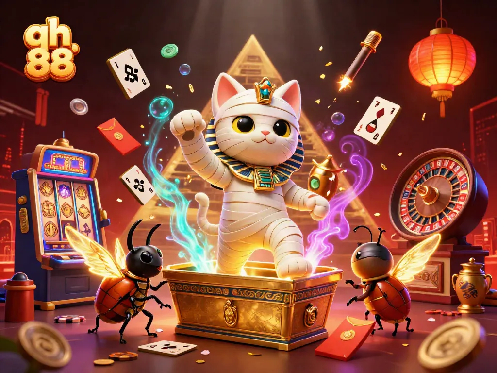 Experience the excitement of qh 88 with dynamic casino illustrations showcasing games, characters, and vibrant elements.