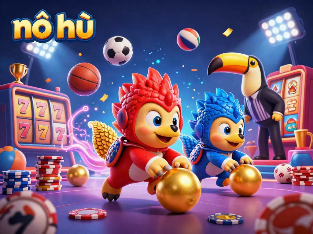 Experience exciting nỗ hũ gameplay with vibrant pangolins in a dynamic 3D casino scene.