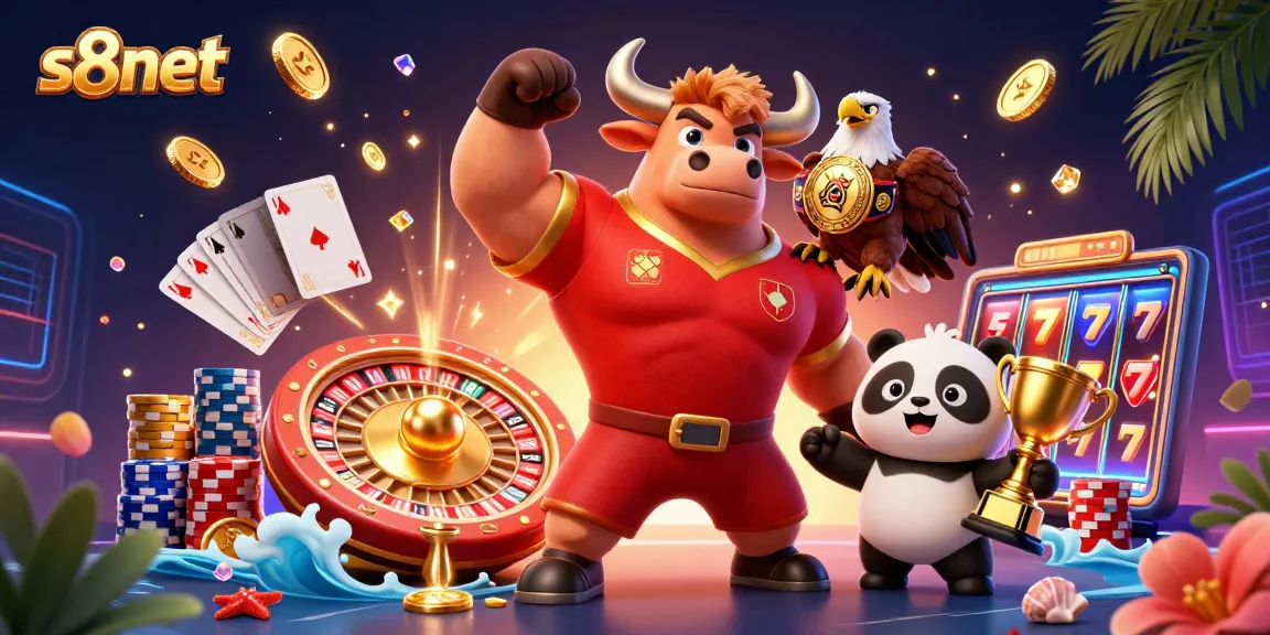 Experience thrilling gameplay at s8net with energetic characters celebrating big wins in a vibrant casino scene.