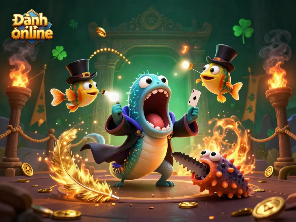 Engage in Đánh đề online with unique underwater casino characters performing magic tricks.