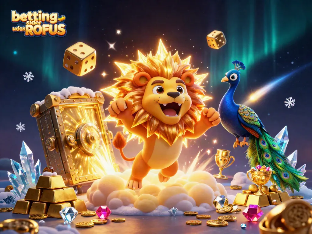 Engage with betting sider uden ROFUS in a vibrant 3D casino scene featuring a roaring lion and golden treasures.