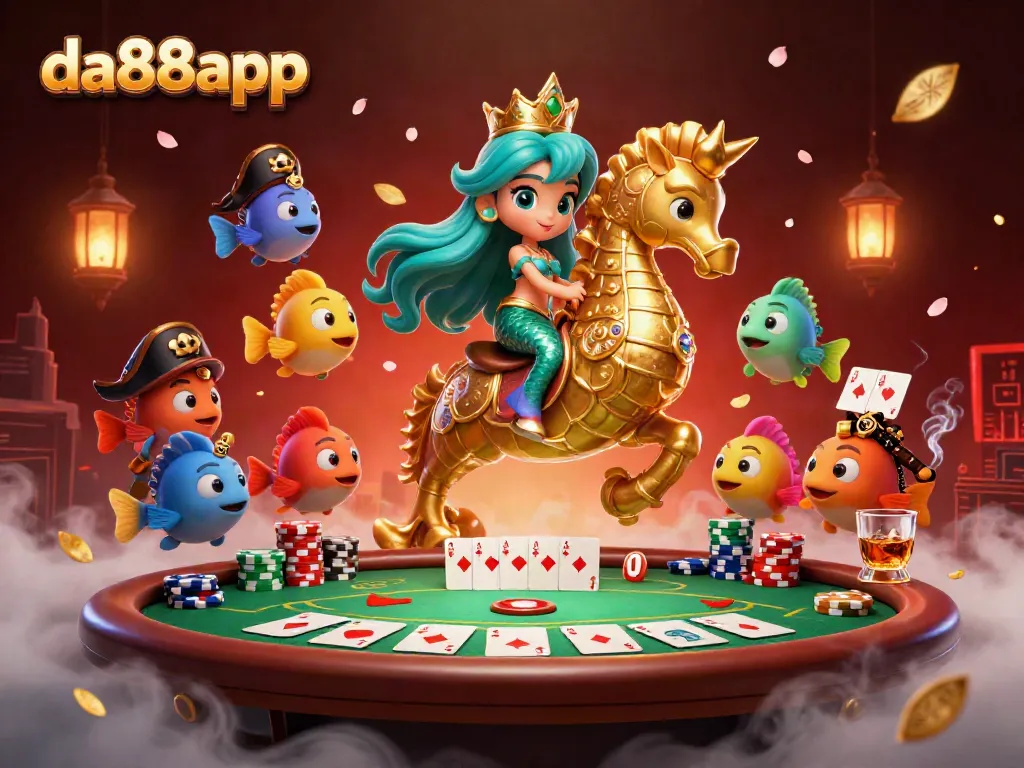 Experience live betting adventures with da88app in a vibrant online casino scene featuring magical mermaids and poker elements.