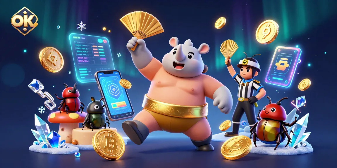 Experience thrilling gameplay at OK 9 with a dynamic scene of a beetle champion amidst falling coins.