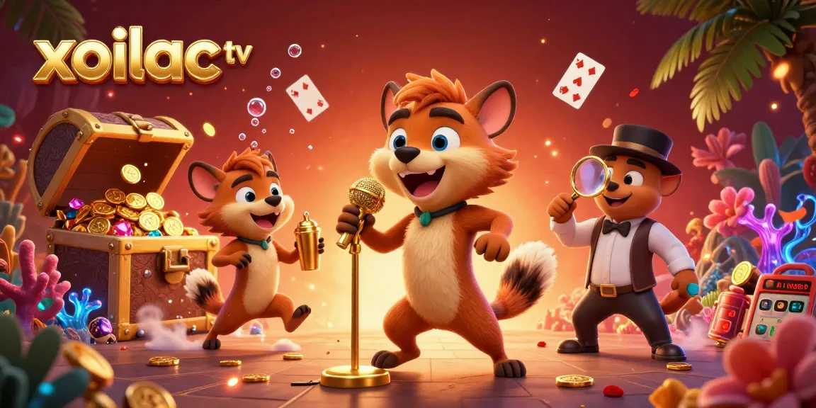 Experience the fun of xoilac tv with vibrant hyenas in a colorful casino scene, featuring a comedian, bartender, and bouncer.