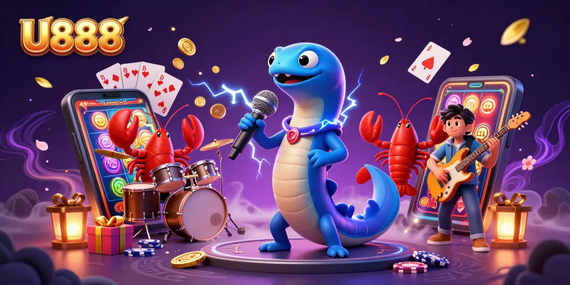 Experience excitement at U888 with a lively underwater casino scene featuring an electric eel DJ.