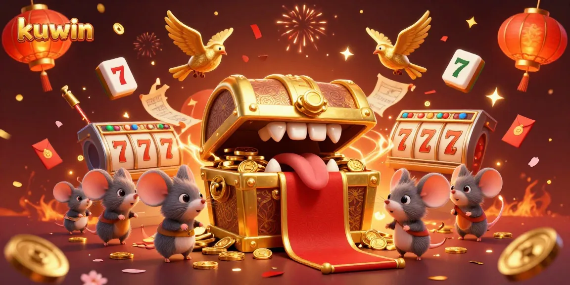 Kuwin's exciting casino adventure with a treasure chest character and vibrant gaming elements.