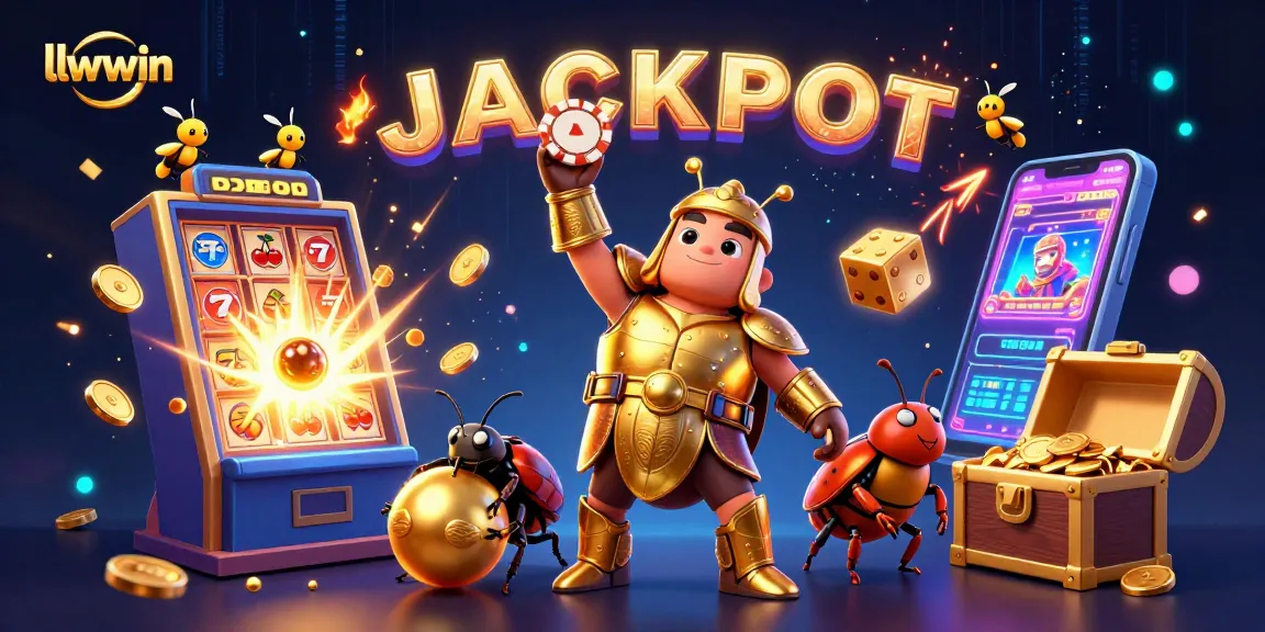 Experience the thrilling excitement of llwwin with the jackpot victory scene featuring dynamic characters and vibrant casino elements.
